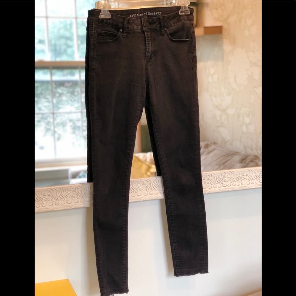Articles of Society Washed Black Vintage Frayed Hem Skinny Denim Jeans Stretch